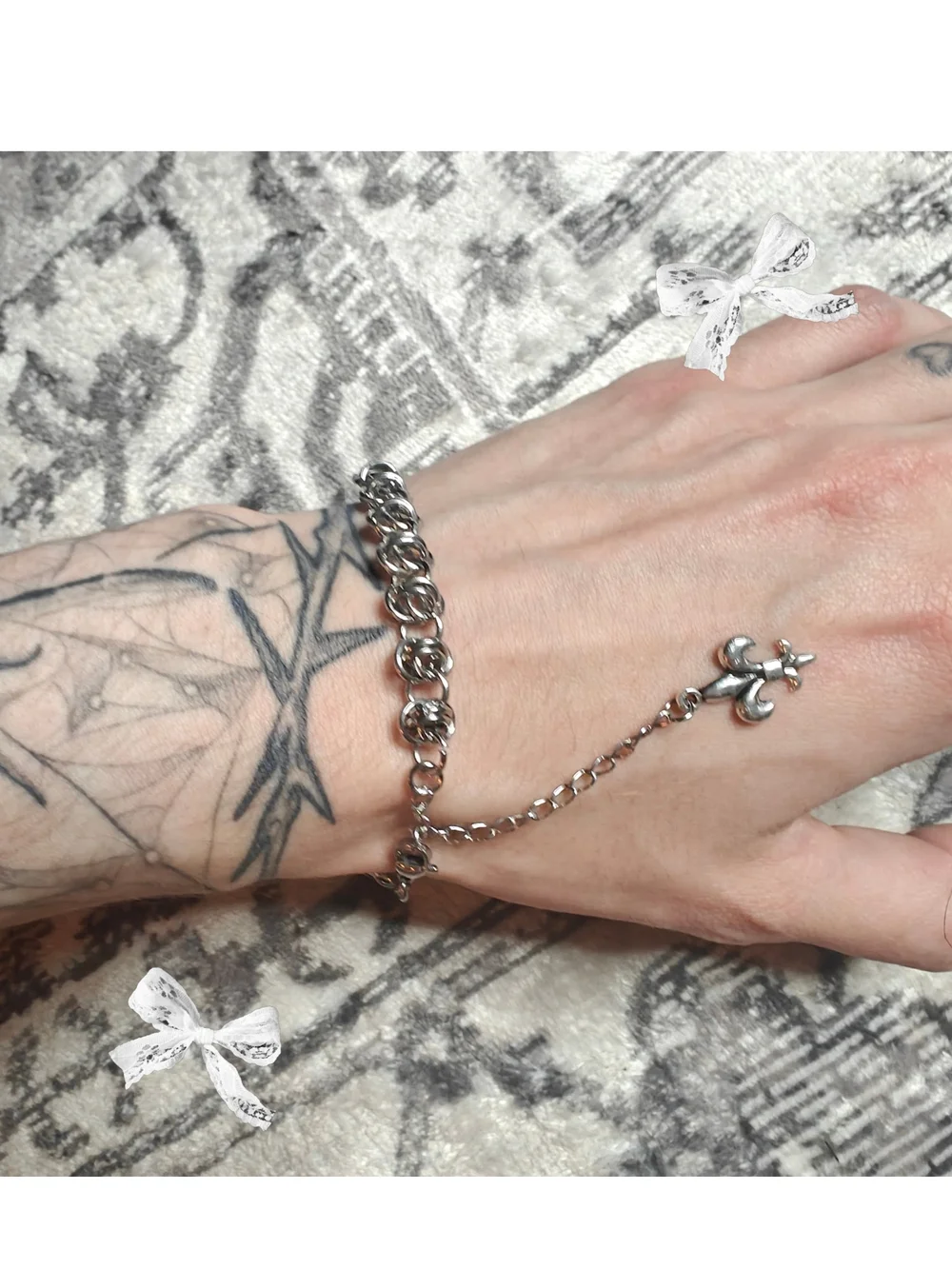 Stainless Steel Fluer De Lis Chainmaille Charm Bracelet - Handmade